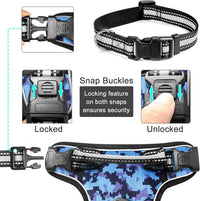 Dog Harness No Pull, Pet Harnesses with Dog Collar, Adjustable Reflective Oxford Outdoor Vest, Front/Back Leash Clips for Small, Medium, Large, Extra Large Dogs, Easy Control Handle for Walking