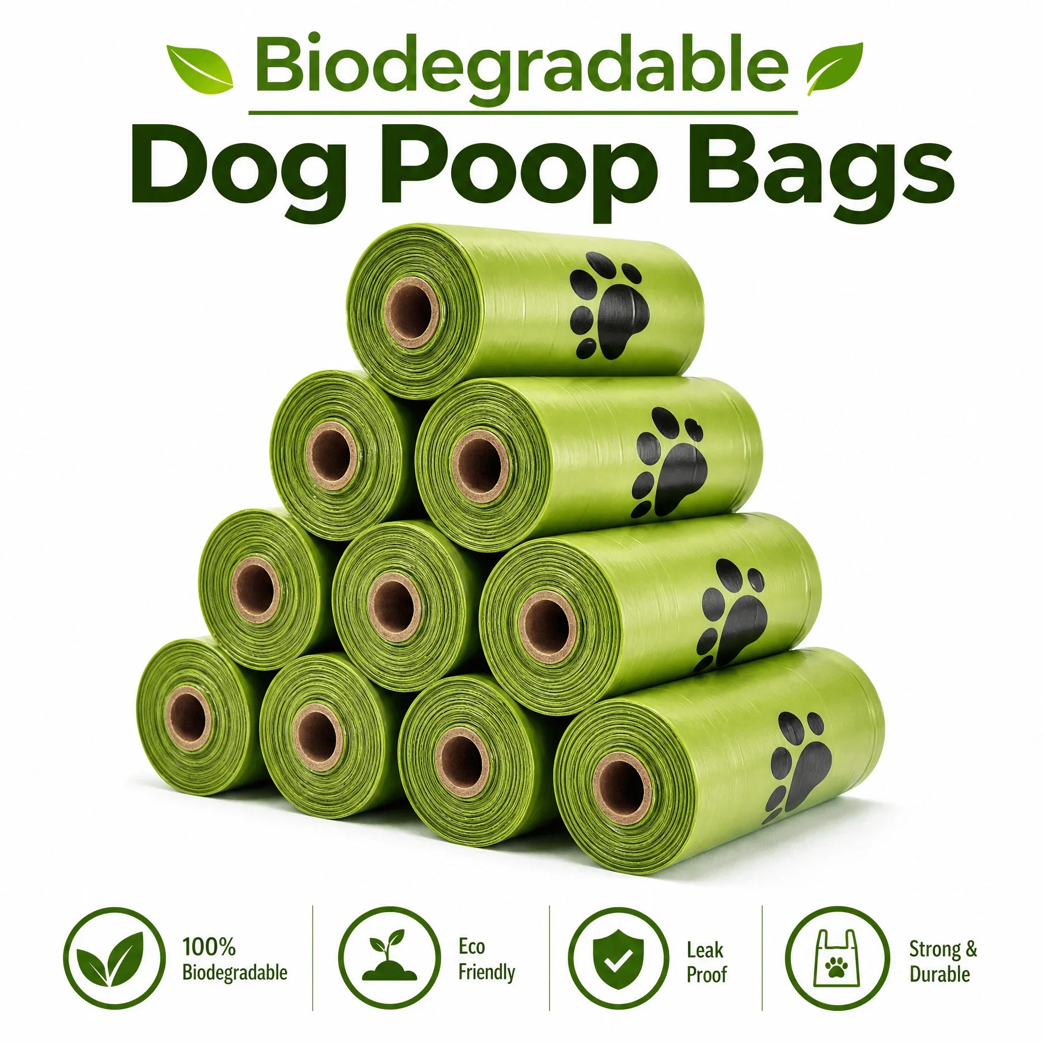 10Rolls Biodegradable Dog Poop Bags Eco‑Friendly Compostable Pet Waste Bags Thick Leak‑Proof Puppy Poop Bags for Dog Walking Outdoor Travel
