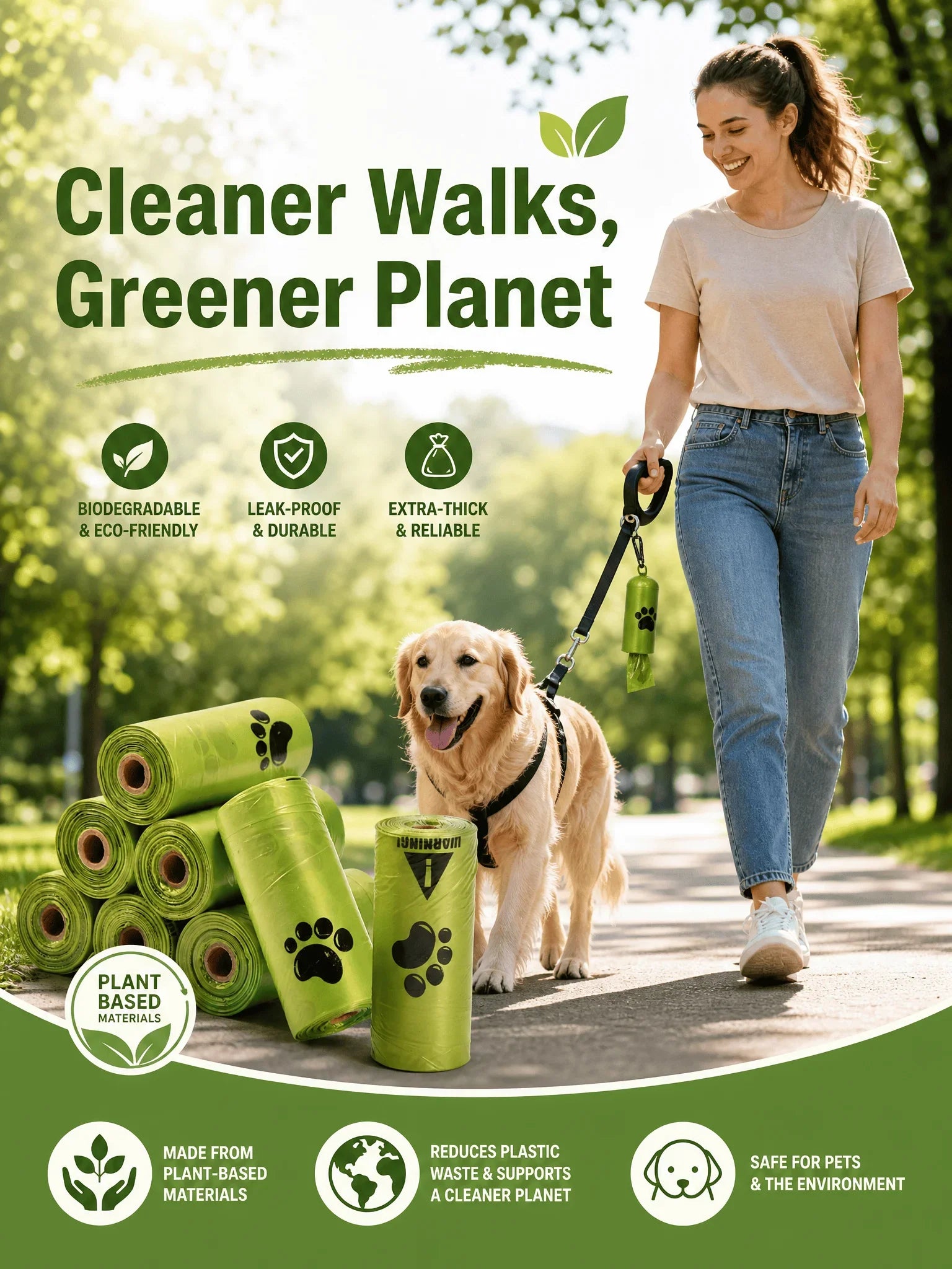 10Rolls Biodegradable Dog Poop Bags Eco‑Friendly Compostable Pet Waste Bags Thick Leak‑Proof Puppy Poop Bags for Dog Walking Outdoor Travel